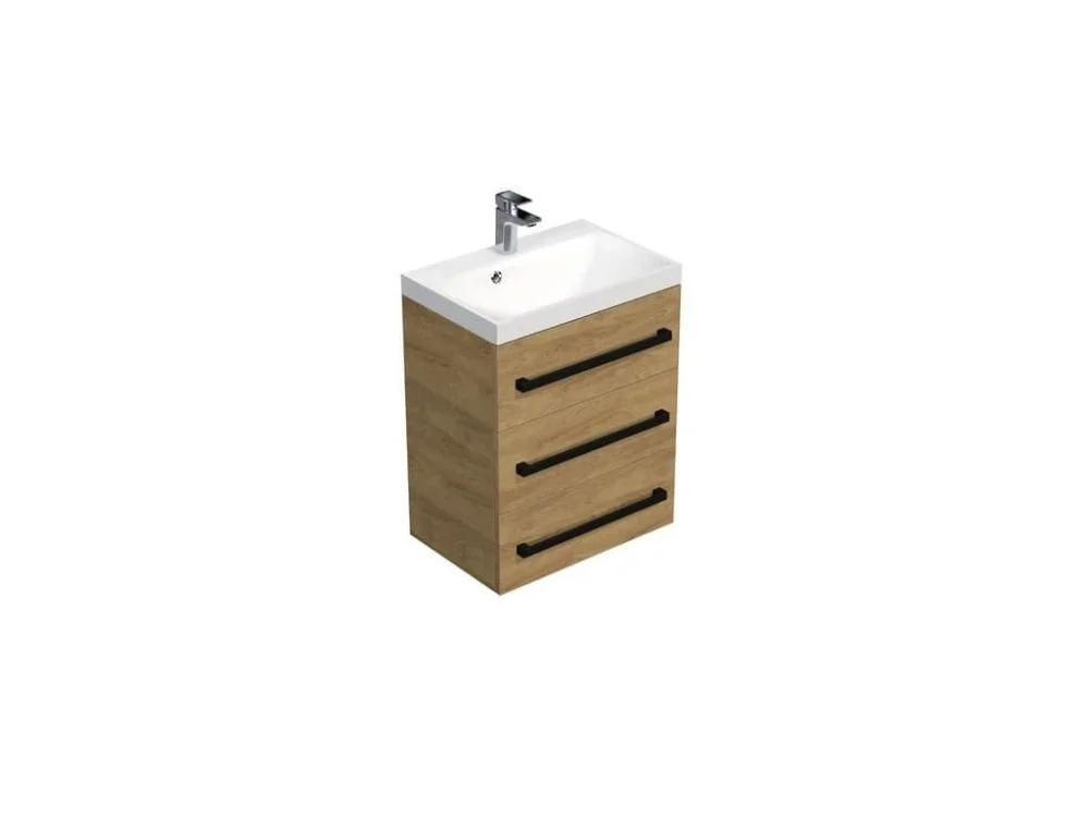 SAT Koupelnová skříňka s černou úchytkou a umyvadlem SAT Cube Way 60x76,5x40 cm dub Hickory mat CUBE2C603DH Poslední Šance