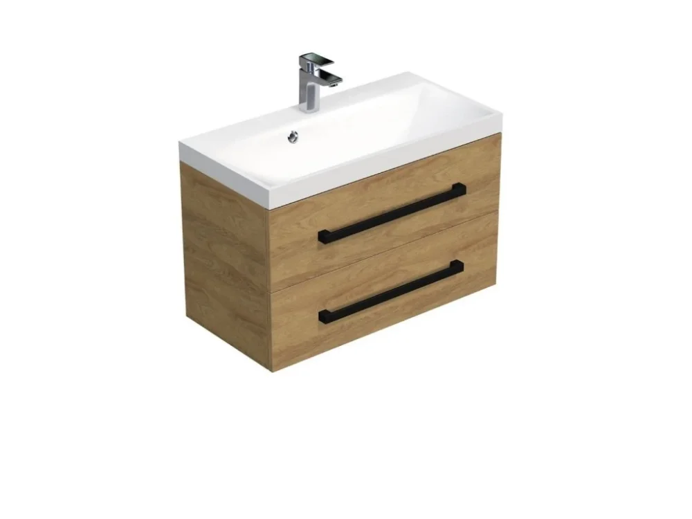 Kup Teď SAT Koupelnová skříňka s černou úchytkou a umyvadlem SAT Cube Way 80x53x40 cm dub Hickory mat CUBE2C80ZDH