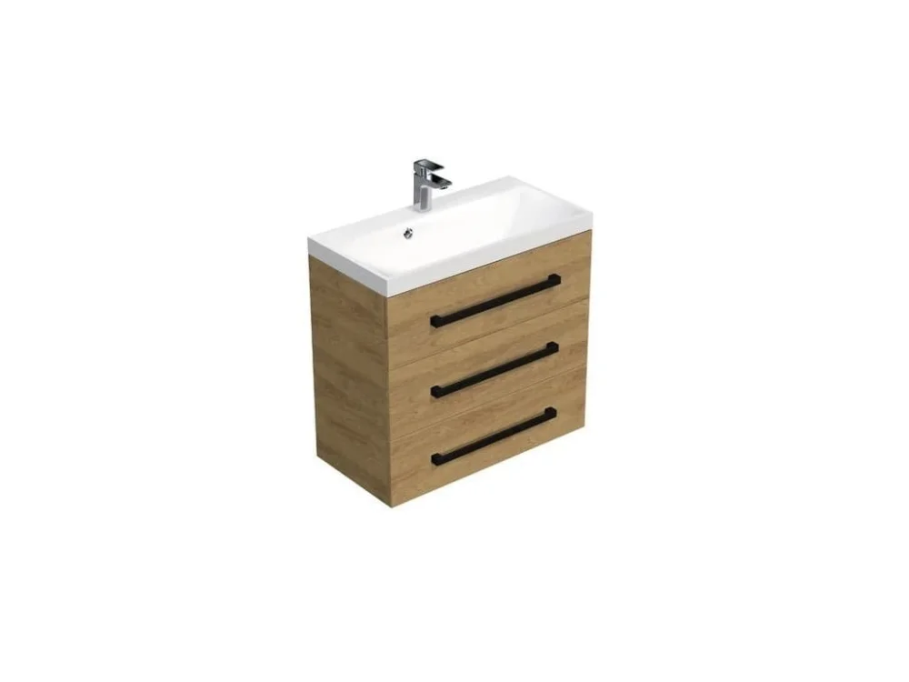SAT Koupelnová skříňka s černou úchytkou a umyvadlem SAT Cube Way 80x76,5x40 cm dub Hickory mat CUBE2C803DH Zlevněný