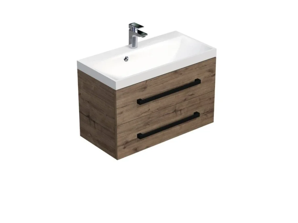 Sezónní Sleva SAT Koupelnová skříňka s černou úchytkou a umyvadlem SAT Cube Way 80x53x40 cm dub Wellington mat CUBE2C80ZDW