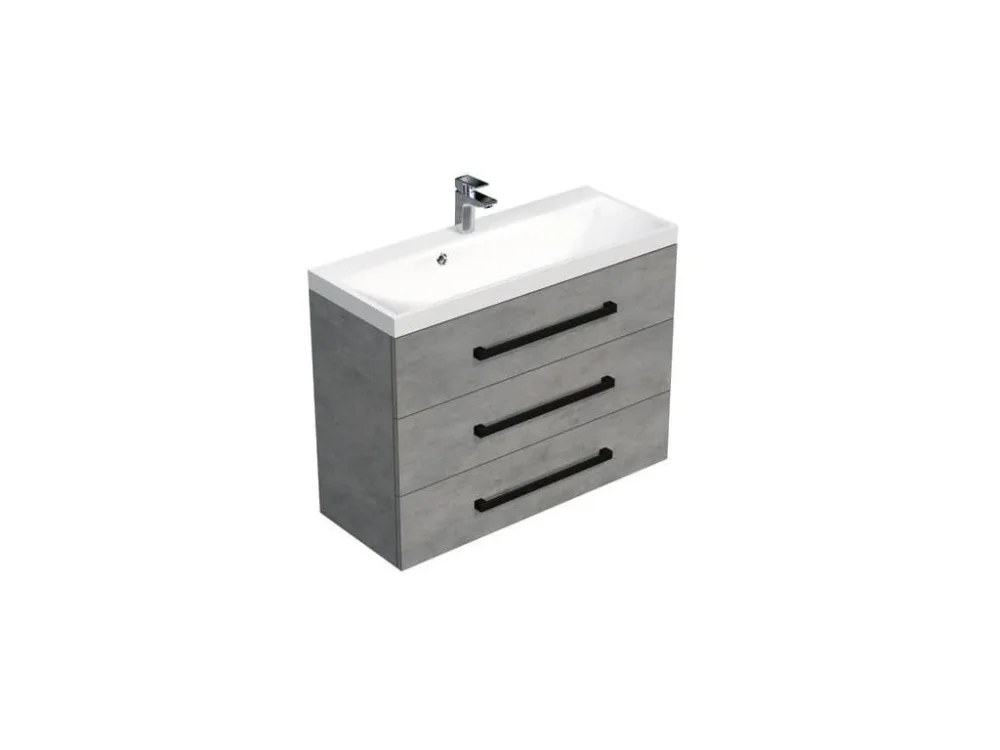 Expresní Doručení SAT Koupelnová skříňka s černou úchytkou a umyvadlem SAT Cube Way 100x76,5x40 cm beton mat CUBE2C1003BE