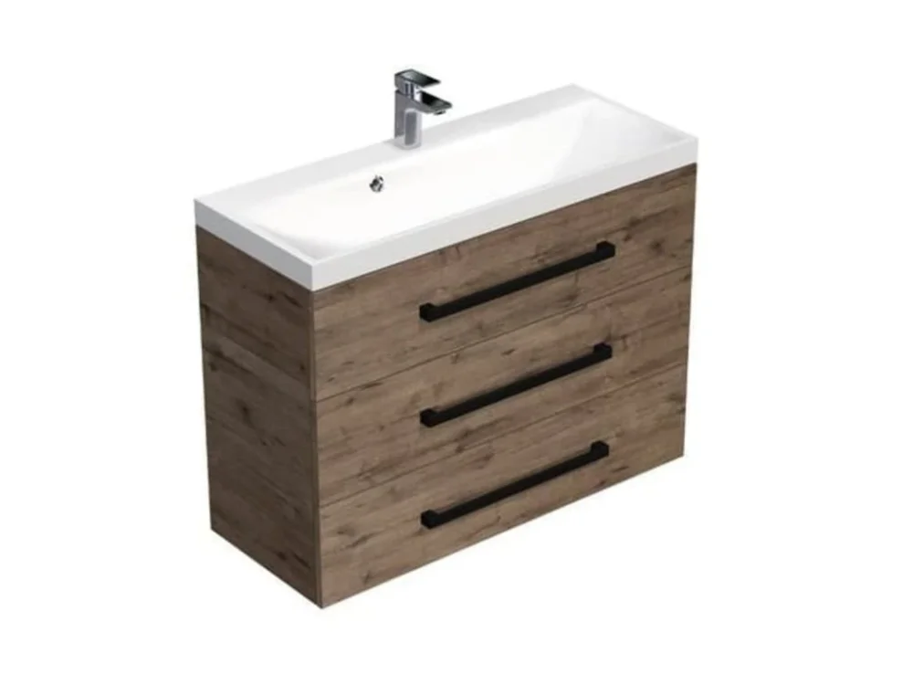 SAT Koupelnová skříňka s černou úchytkou a umyvadlem SAT Cube Way 100x76,5x40 cm dub Wellington mat CUBE2C1003DW Nejlepší Volba