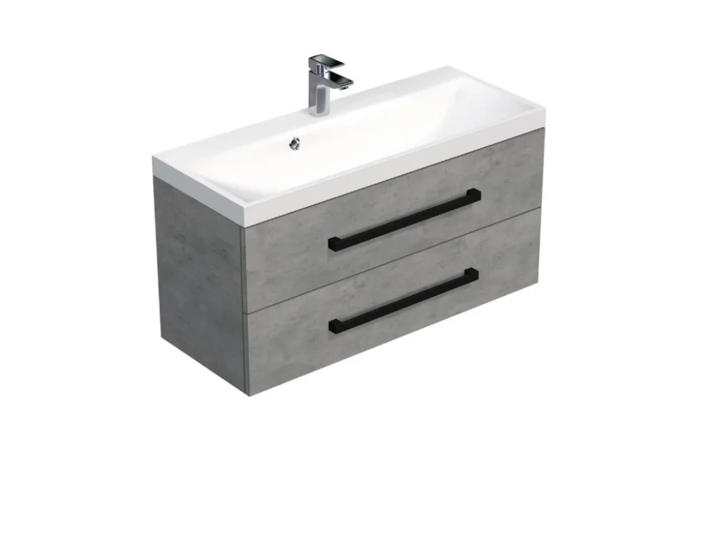 Expresní Doručení SAT Koupelnová skříňka s černou úchytkou a umyvadlem SAT Cube Way 100x53x40 cm beton mat CUBE2C100ZBE