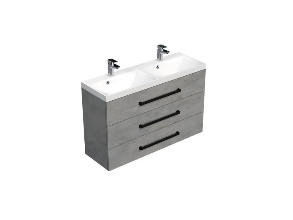 SAT Koupelnová skříňka s černou úchytkou a umyvadlem SAT Cube Way 120x76,5x40 cm beton mat CUBE2C1203BE Sezónní Sleva
