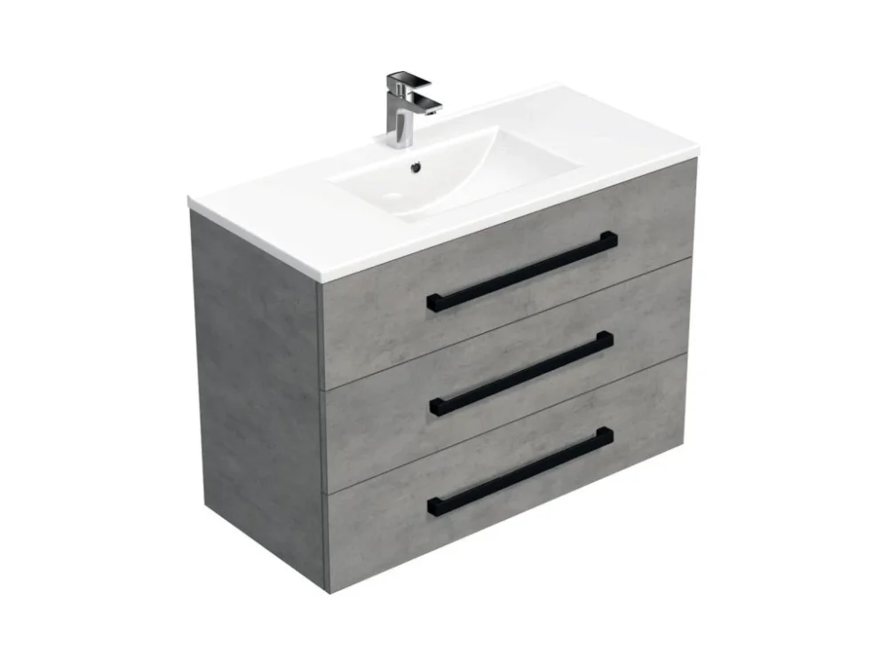 Koupit Online SAT Koupelnová skříňka s černou úchytkou a umyvadlem SAT Cube Way 100x76,5x46 cm beton mat CUBE46C1003BEMOD