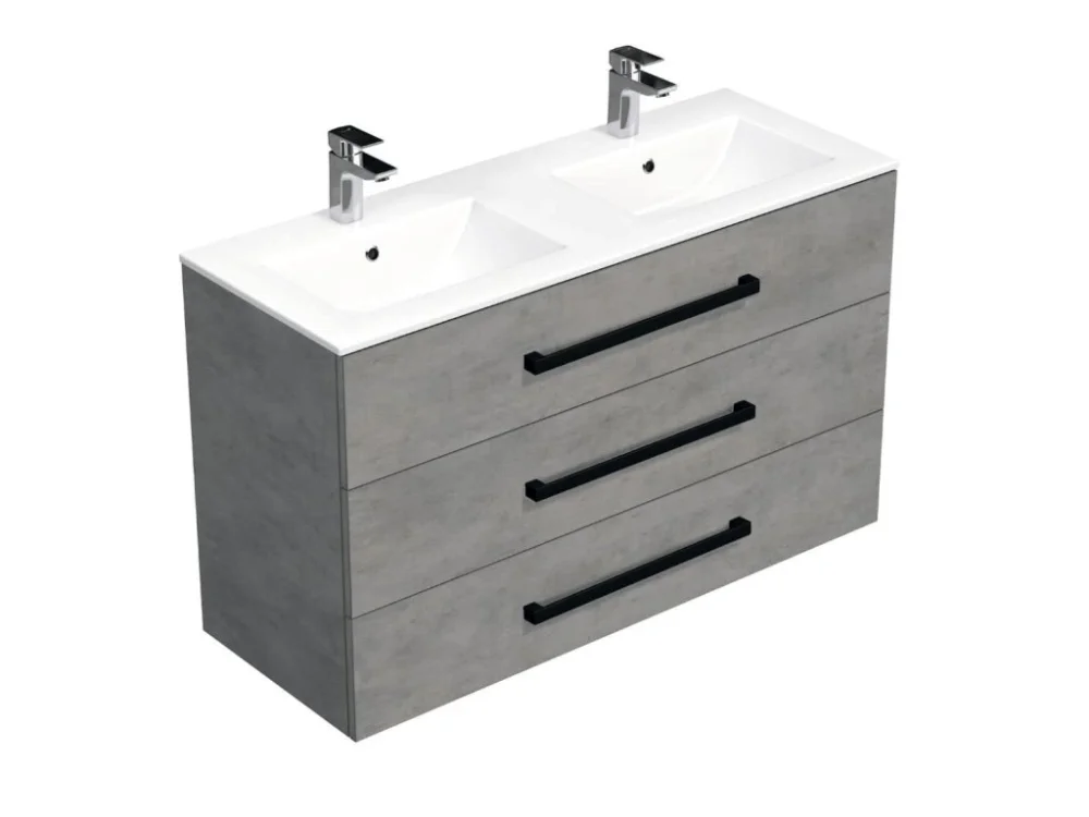 SAT Koupelnová skříňka s černou úchytkou a umyvadlem SAT Cube Way 120x76,5x46 cm beton mat CUBE46C1203BEMOD Značkový