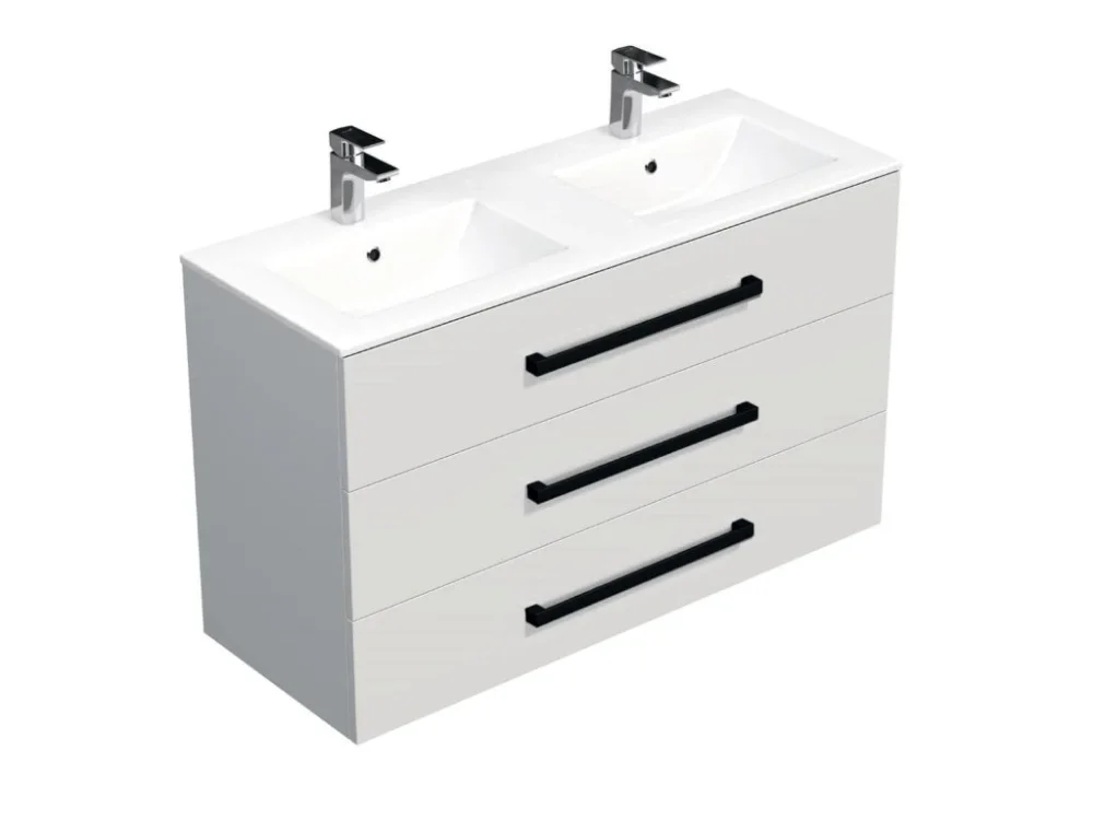 SAT Koupelnová skříňka s černou úchytkou a umyvadlem SAT Cube Way 120x76,5x46 cm bílá lesk CUBE46C1203BIMOD Nízká Cena