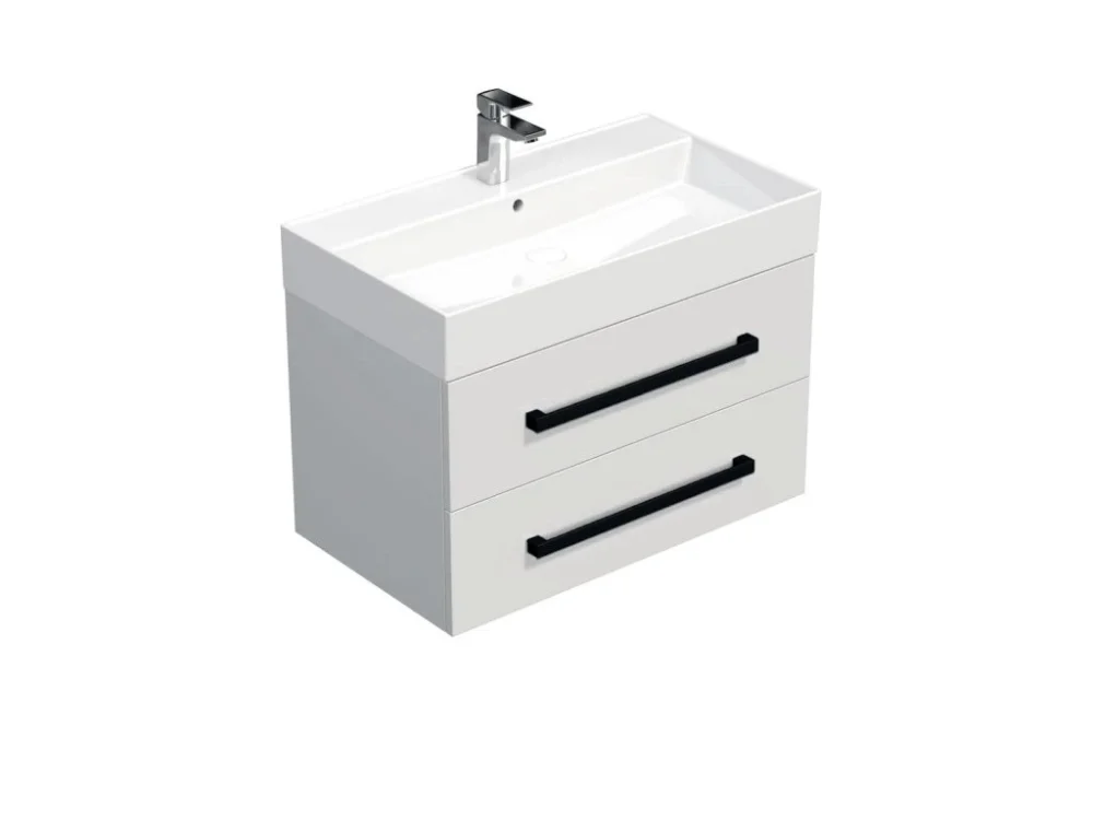 SAT Koupelnová skříňka s černou úchytkou a umyvadlem SAT Cube Way 80x53x46 cm bílá lesk CUBE46C803BISAT Nízká Cena