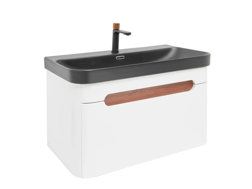Omezená Nabídka SAT Koupelnová skříňka s umyvadlem a baterií SAT Fusion 77,5x43x45 cm bílá matná mat SATFUSION80WBKMBA