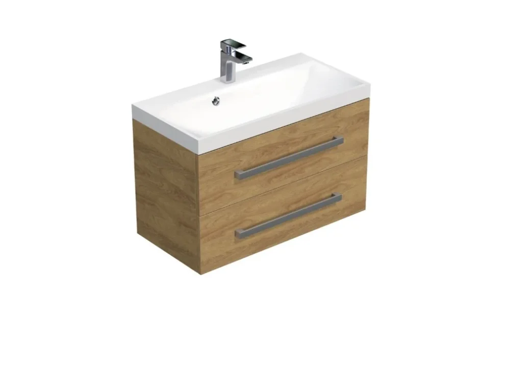 SAT Koupelnová skříňka s chromovými úchyty a umyvadlem SAT Cube Way 80x53x40 cm dub Hickory mat CUBE280ZDH Pouze Dnes