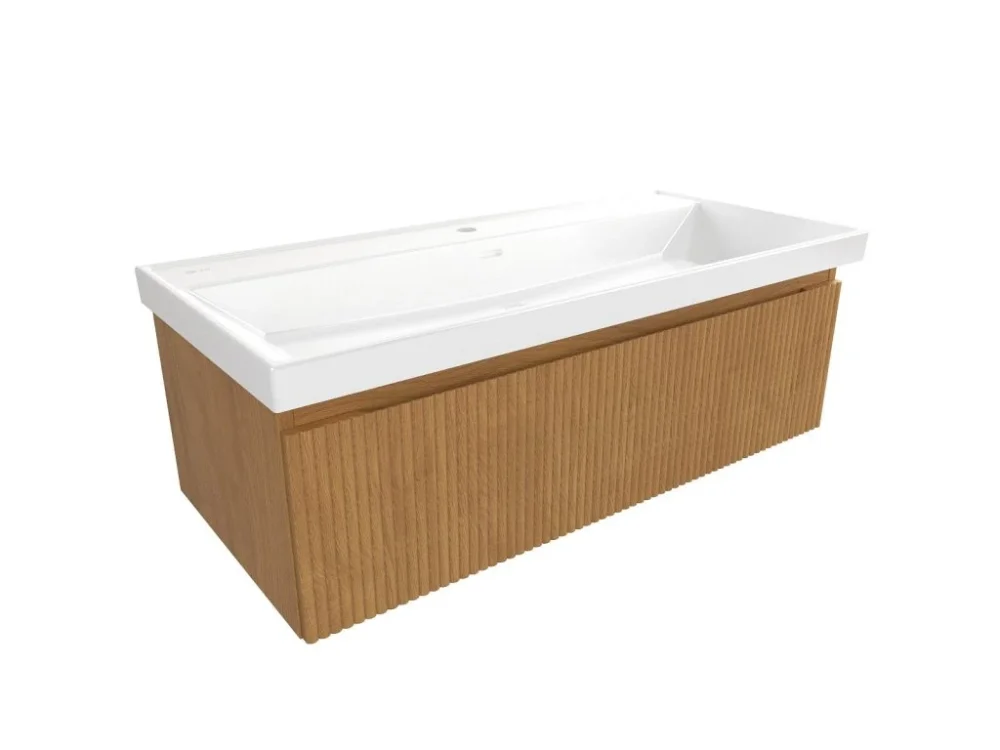 SAT Koupelnová skříňka s umyvadlem SAT Evolution 98x30x44,5 cm dub medový mat SATEVO100DMU4 Časově Omezené