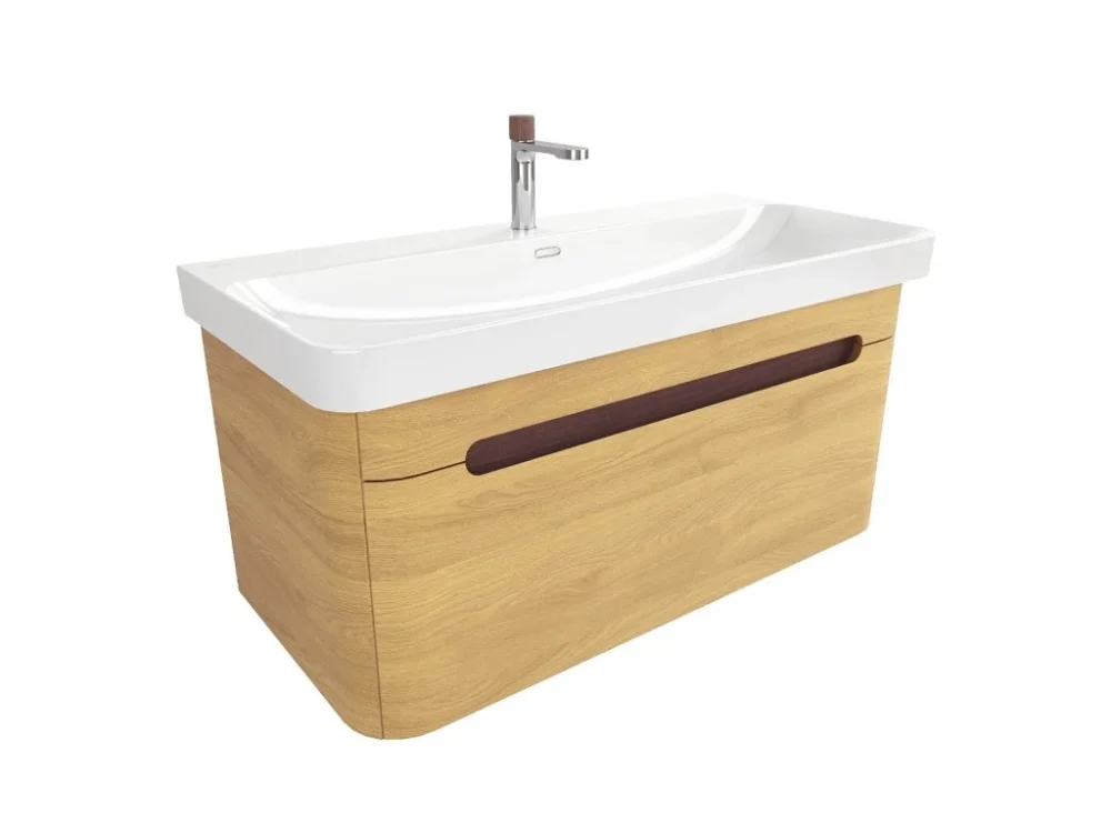 Bezpečná Platba SAT Koupelnová skříňka s umyvadlem SAT Fusion 97,5x43x45 cm dub medový mat SATFUSION100DMUBA
