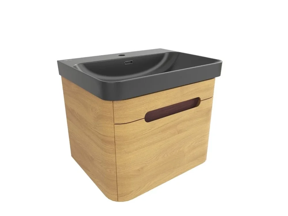 SAT Koupelnová skříňka s umyvadlem SAT Fusion 57,5x43x45 cm dub medový mat SATFUSION60DMBKM Akční Nabídka