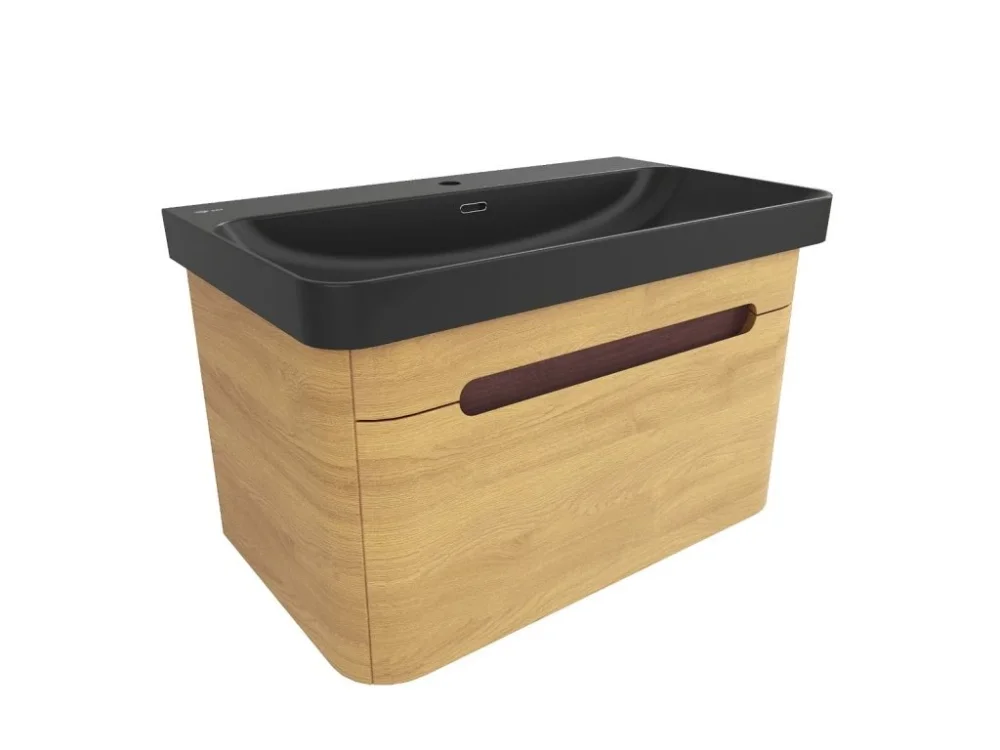 Novinka SAT Koupelnová skříňka s umyvadlem SAT Fusion 77,5x43x45 cm dub medový mat SATFUSION80DMBKM