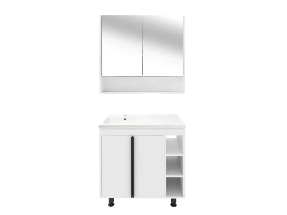 Naturel Koupelnová sestava s umyvadlem a zrcadlovou skříňkou Naturel Lucca 79x70x45 cm bílá lesk LUCCASET80W Nová Kolekce