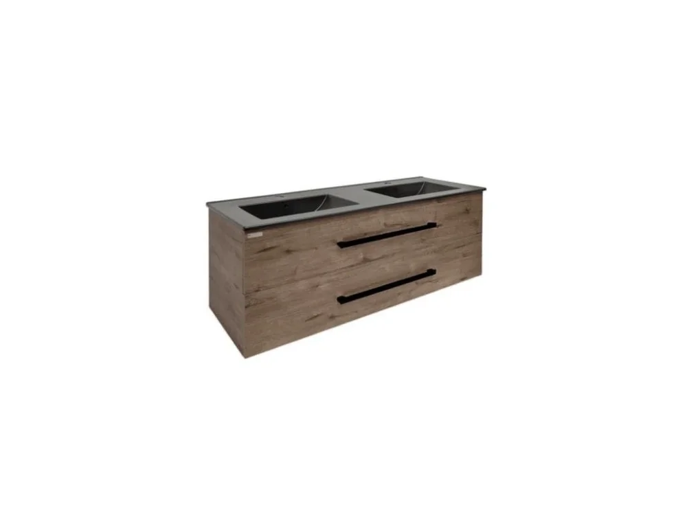 SAT Koupelnová skříňka s černou úchytkou a umyvadlem SAT Cube Way 120x53x46 cm dub Wellington mat CUBE46C1202DWMODC Doprava Zdarma