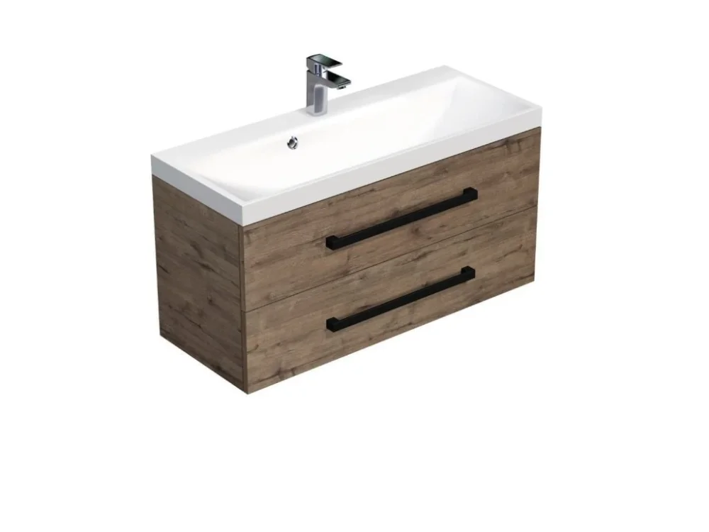 SAT Koupelnová skříňka s černou úchytkou a umyvadlem SAT Cube Way 100x53x40 cm dub Wellington mat CUBE2C100ZDW Must-Have