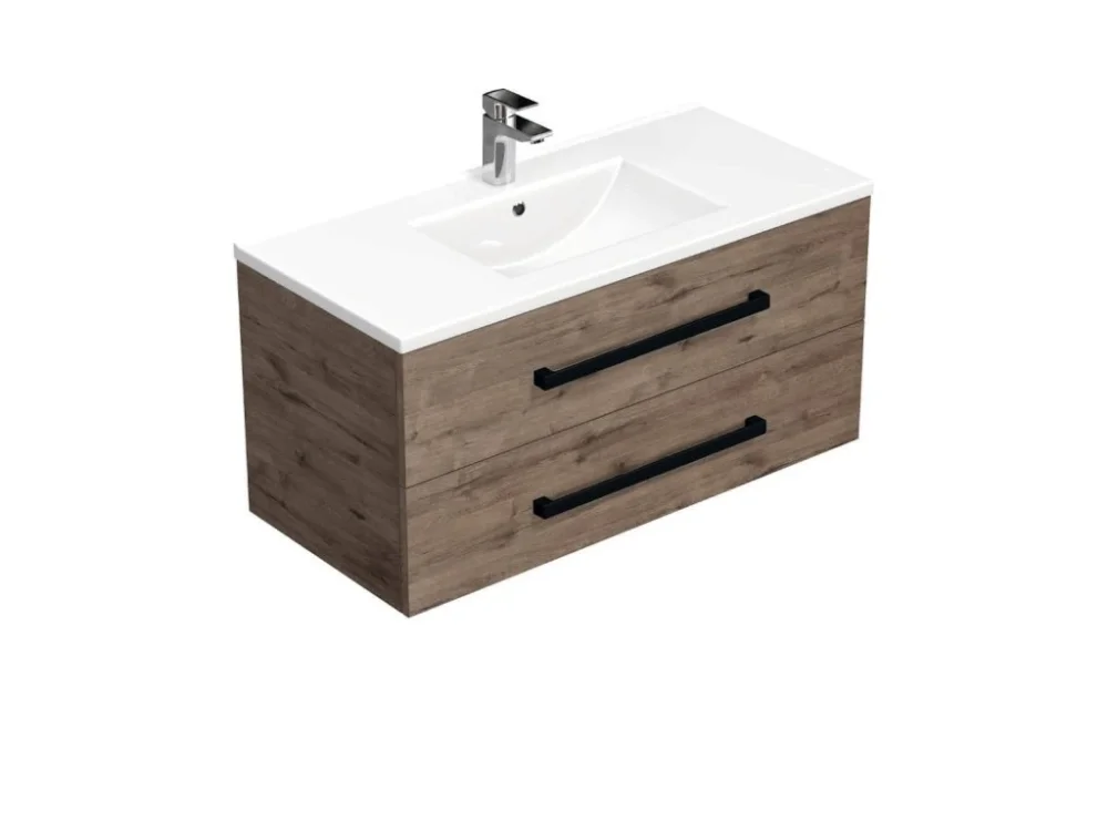 Nejlepší Cena SAT Koupelnová skříňka s černou úchytkou a umyvadlem SAT Cube Way 100x53x46 cm dub Wellington mat CUBE46C1002DWMOD