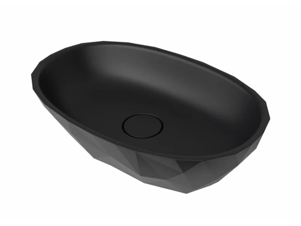 Levný SAT Umyvadlo na desku SAT Meda 56x37 cm černá mat bez otvoru pro baterii, bez přepadu SATME5637C