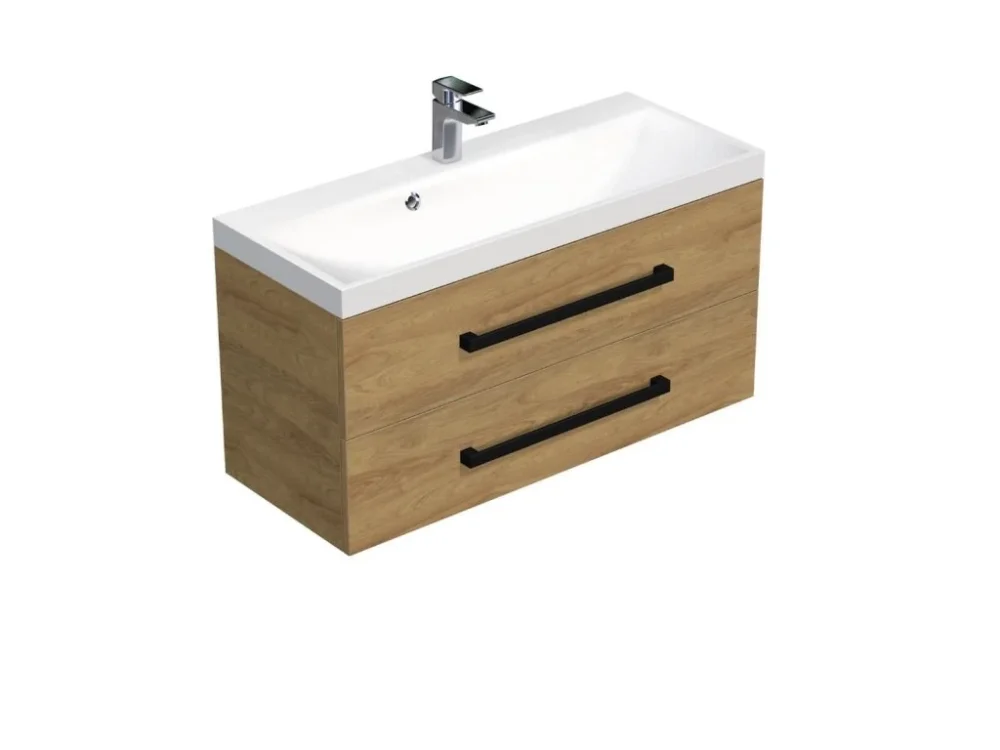 SAT Koupelnová skříňka s černou úchytkou a umyvadlem SAT Cube Way 100x53x40 cm dub Hickory mat CUBE2C100ZDH Značkový