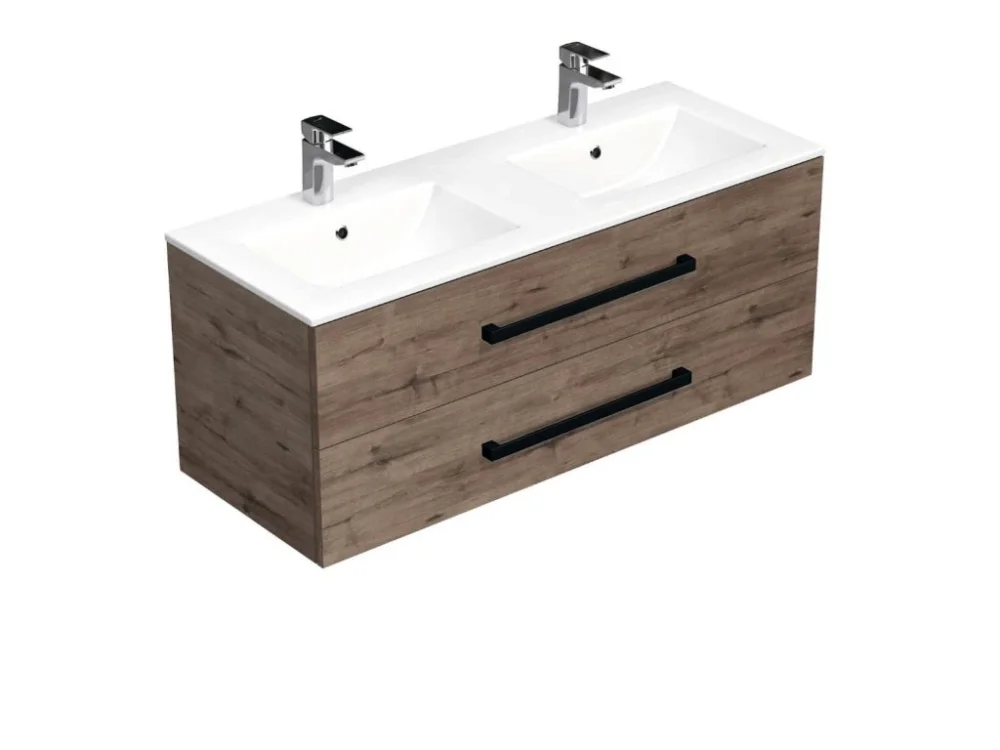 Cenový Hit SAT Koupelnová skříňka s černou úchytkou a umyvadlem SAT Cube Way 120x53x46 cm dub Wellington mat CUBE46C1202DWMOD