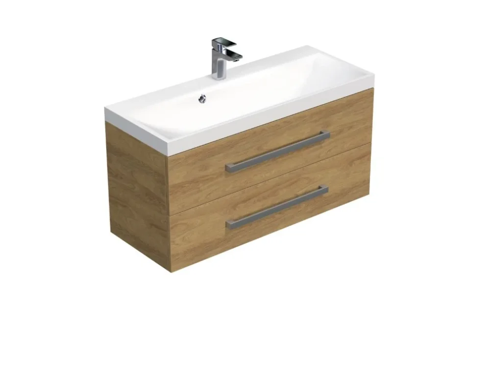 Výprodej SAT Koupelnová skříňka s chromovými úchyty a umyvadlem SAT Cube Way 100x53x40 cm dub Hickory mat CUBE2100ZDH
