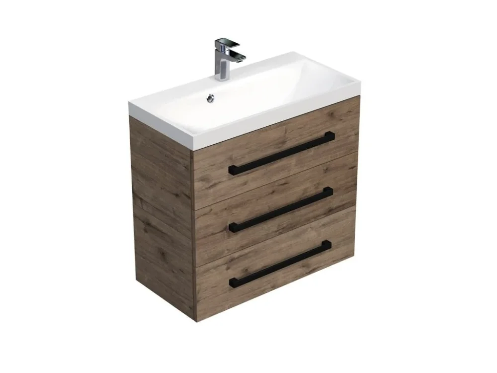 Speciální Cena SAT Koupelnová skříňka s černou úchytkou a umyvadlem SAT Cube Way 80x76,5x40 cm dub Wellington mat CUBE2C803DW