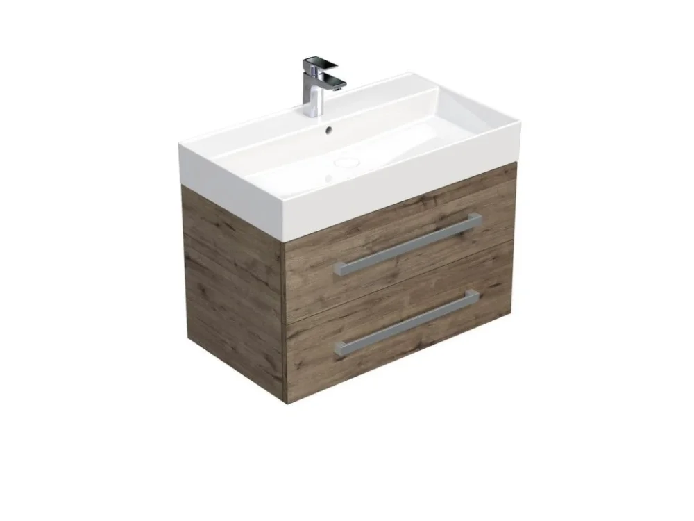 SAT Koupelnová skříňka s umyvadlem SAT Cube Way 80x53x46 cm dub Wellington mat CUBE46802DWSAT Nejlepší Cena