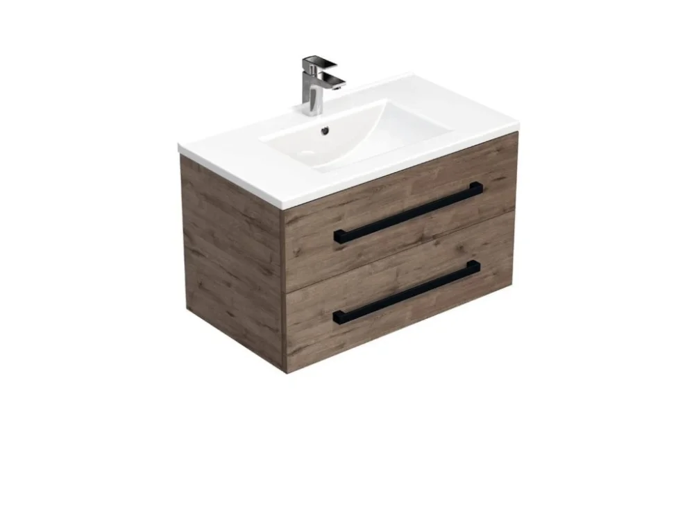SAT Koupelnová skříňka s černou úchytkou a umyvadlem SAT Cube Way 80x53x46 cm dub Wellington mat CUBE46C802DWMOD Omezená Nabídka