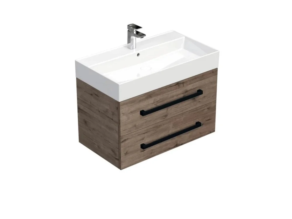 Oblíbený SAT Koupelnová skříňka s černou úchytkou a umyvadlem SAT Cube Way 80x53x46 cm dub Wellington mat CUBE46C802DWSAT