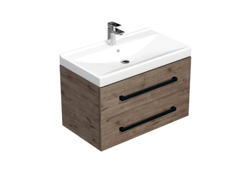 SAT Koupelnová skříňka s černou úchytkou a umyvadlem SAT Cube Way 80x53x46 cm dub Wellington mat CUBE46C802DWVER Super Cena