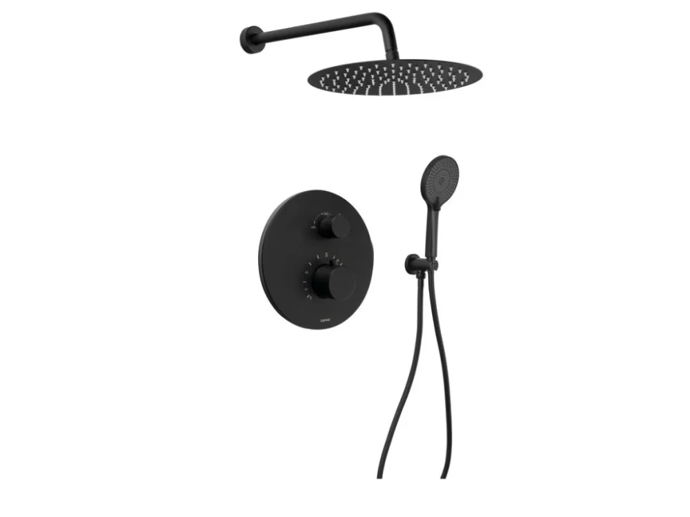 Finální Výprodej Sapho Podomítkový sprchový set s termostatickou baterií, box, 2 výstupy, černá mat RH396B-01