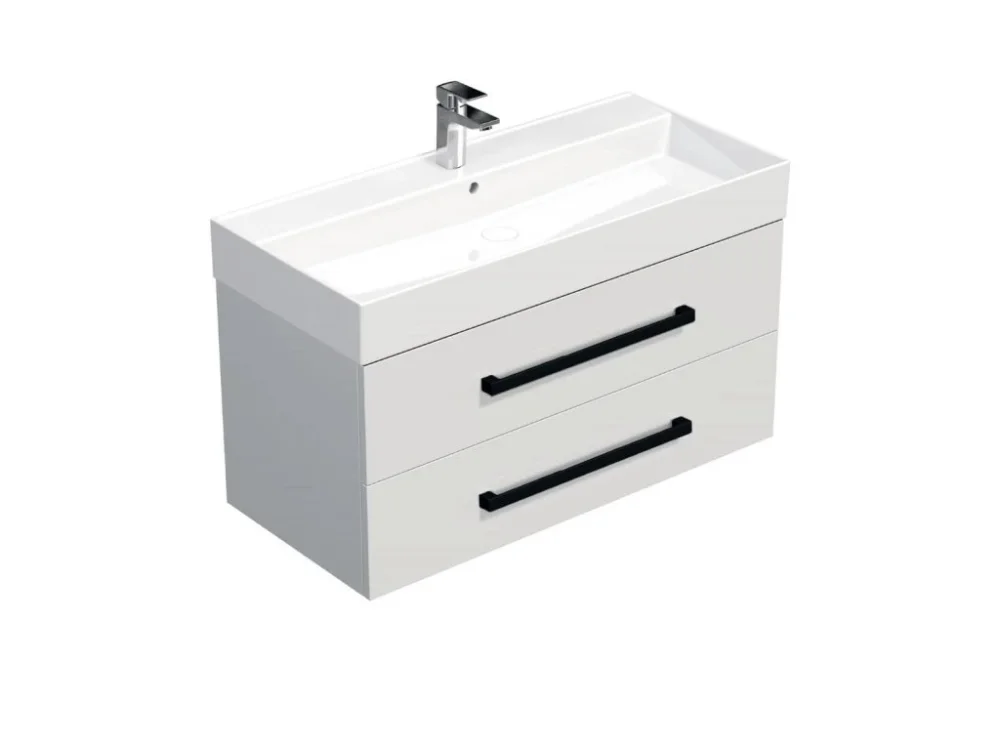 SAT Koupelnová skříňka s černou úchytkou a umyvadlem SAT Cube Way 100x53x46 cm bílá lesk CUBE46C1002BISAT Novinka