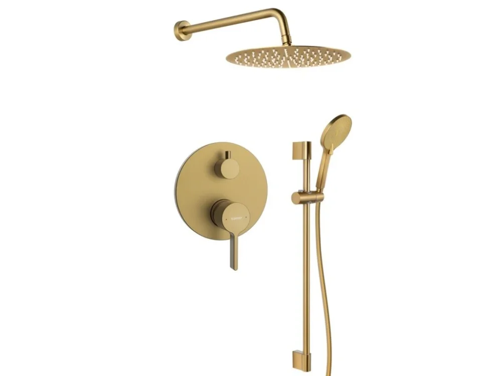 Levný Sapho ICONIC podomítkový sprchový set s pákovou baterií, 2 výstupy, posuvný držák sprchy, zlato mat AF042GB-02