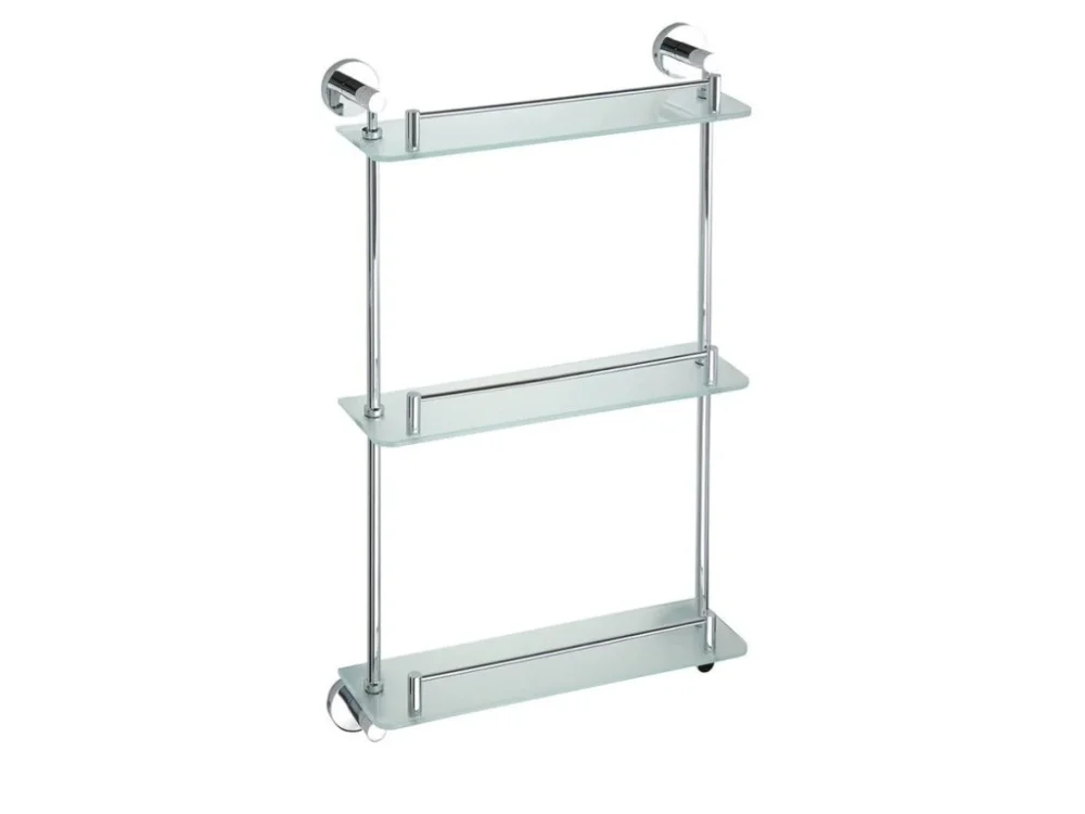 Sapho X-ROUND E skleněná polička trojitá s hrazdou 380x675x130mm, chrom XR608 Značkový