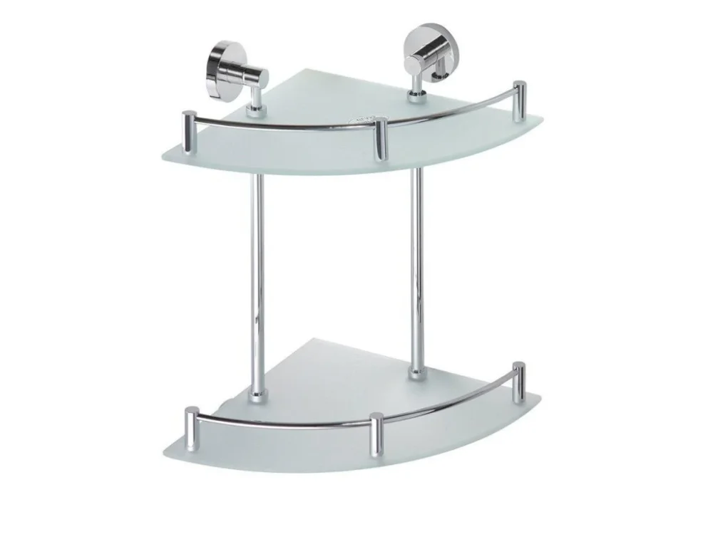 Pouze Dnes Sapho X-ROUND E skleněná polička rohová dvojitá s hrazdou 280x380x280mm, chrom XR604