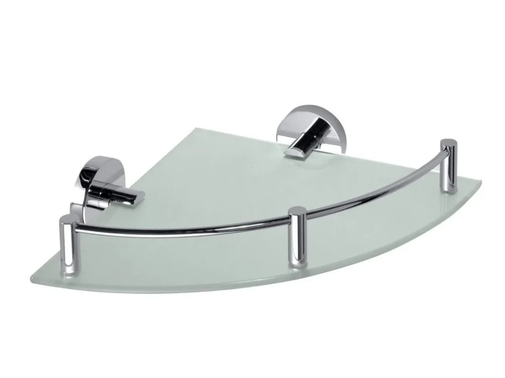 Sapho X-ROUND E skleněná polička rohová s hrazdou 255x60x255mm, chrom XR605 Značkový