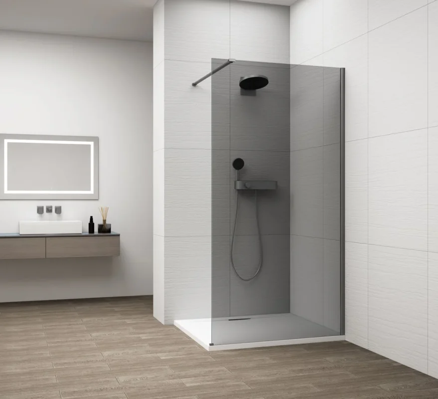 Polysan Esca Gun Metal Jednodílná Sprchová Zástěna K Instalaci Ke Stěně, Kouřové Sklo, 1000 Mm Bezpečná Platba