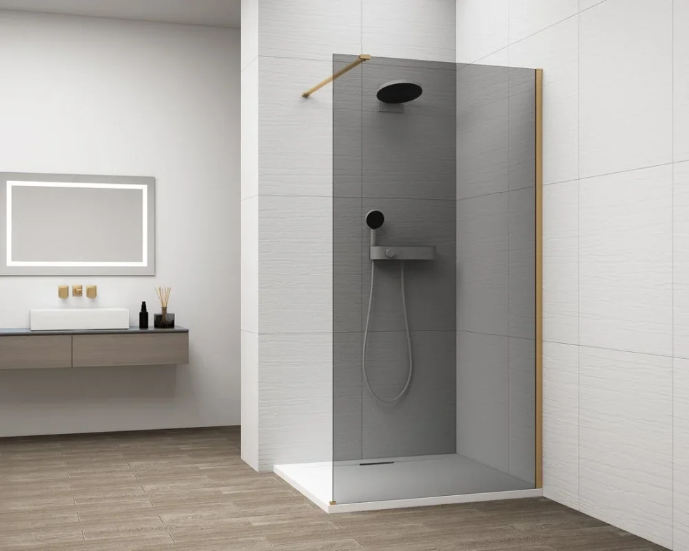 Polysan Esca Gold Matt Jednodílná Sprchová Zástěna K Instalaci Ke Stěně, Kouřové Sklo, 1000 Mm Novinka