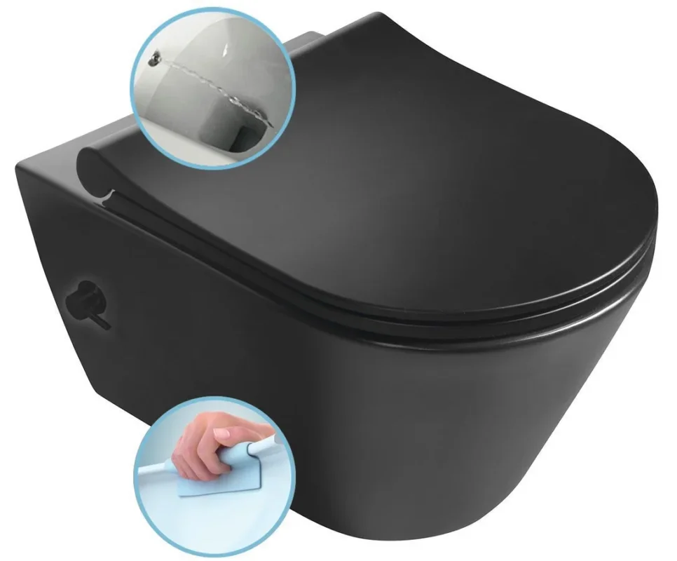 Sapho Avva Cleanwash Závěsná Wc Mísa, Integrovaná Baterie A Bidet. Sprška, Rimless, 35,5x53cm, černá Mat Výhodná Nabídka