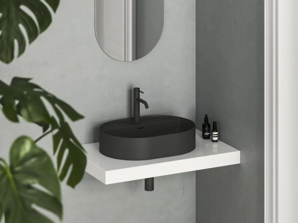 Umyvadlo Ceramic Slim Shelf O - Umyvadlo Ceramic Slim Shelf O 55, s otvorem pro baterii, s přepadem, černá matná XJX0D155002 Aktuální