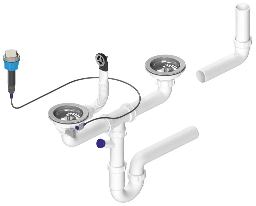 Bruckner Dřezový Sifon S Přepadem, Ovládáním A Odbočkou, 6/4", Pro Dvojdřez,Včetně Pilety, Dn40, Bílá Ihned K Objednání