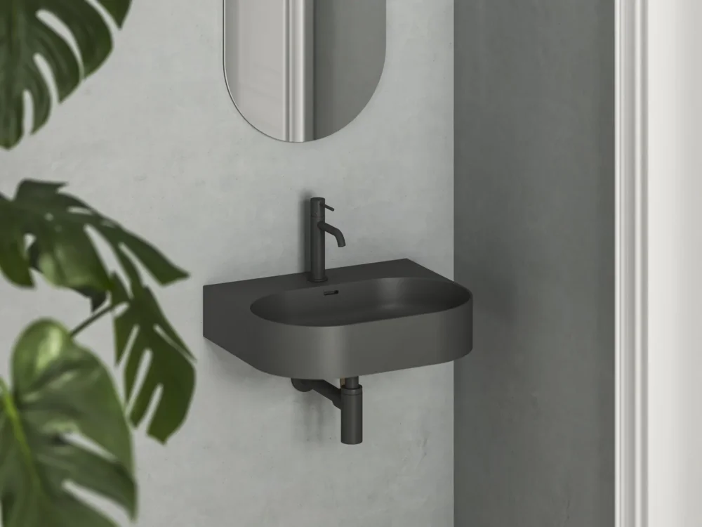 Umyvadlo Ceramic Slim Wall O, nástěnné - Umyvadlo Ceramic Slim Wall O 55 N, s otvorem pro baterii, s přepadem, antracit XJX03155002 Nízká Cena