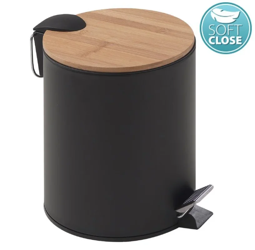 Gedy Kenta Odpadkový Koš 5l, Soft Close, černá Mat/bambus Ihned K Objednání