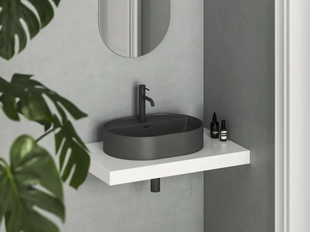 Cenová Bomba Umyvadlo Ceramic Slim Shelf O - Umyvadlo Ceramic Slim Shelf O 55, s otvorem pro baterii, s přepadem, antracit XJX03155001