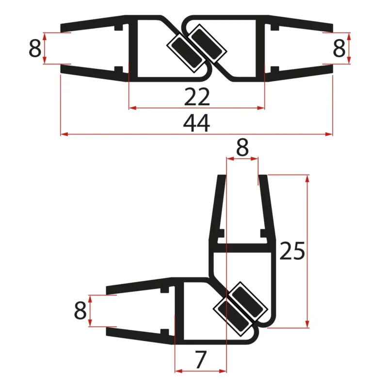 Výhodná Nabídka Gelco Set Magnetických Těsnění 45°pro Sklo 8/8mm , 2000mm, černá (2ks)