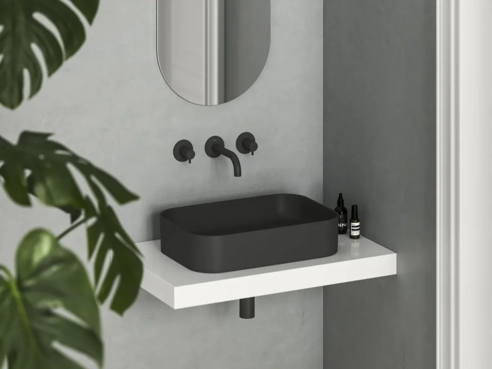 Expresní Doručení Umyvadlo Ceramic Slim R - Umyvadlo Ceramic Slim R 55, bez otvoru pro baterii, bez přepadu, černá matná XJX0D155001