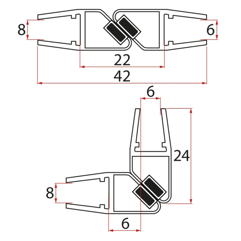 Gelco Set Magnetických Těsnění 45°pro Sklo 6/8mm, 1900mm (2ks) Víkendová Akce