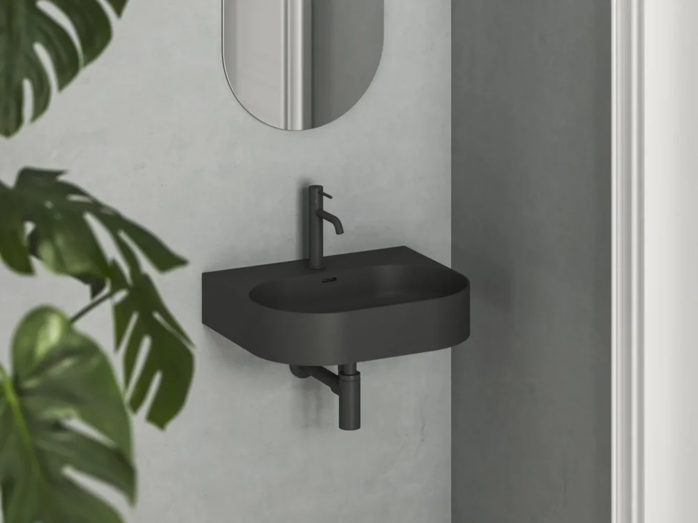 Umyvadlo Ceramic Slim Wall O, nástěnné - Umyvadlo Ceramic Slim Wall O 55 N, s otvorem pro baterii, s přepadem, černá matná XJX0D155003 Zlevněný