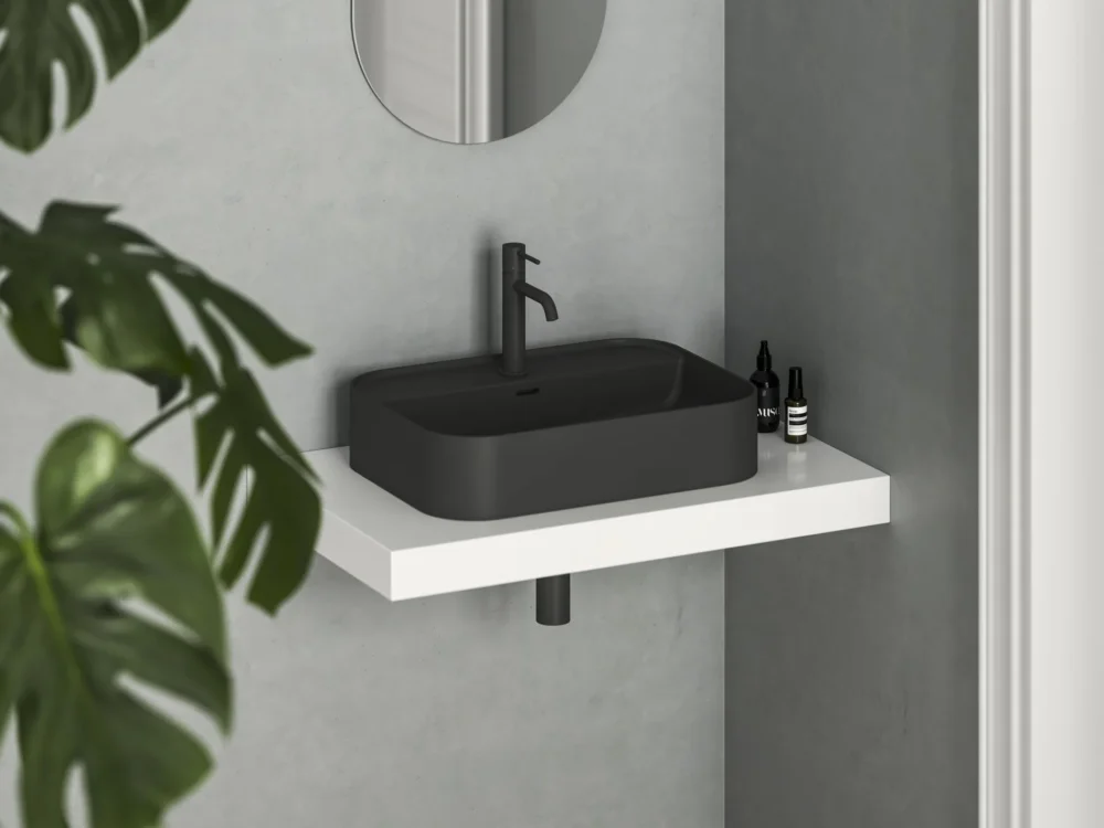 Nejlepší Volba Umyvadlo Ceramic Slim Shelf R - Umyvadlo Ceramic Slim Shelf R 55, s otvorem pro baterii, s přepadem, černá matná XJX0D155004